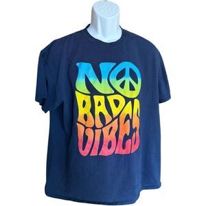 Unisex DOM No Bad Vibes Navy Blue Graphic Tee Shirt Sz XL